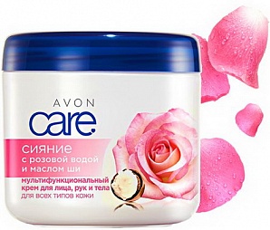 Мультифункциональный крем с розовой водой и маслом ши Сияние серия Avon Care